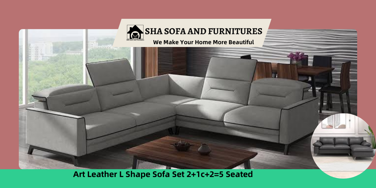 Art Leather L Shape Sofa Set 2+1c+2=5 Seated