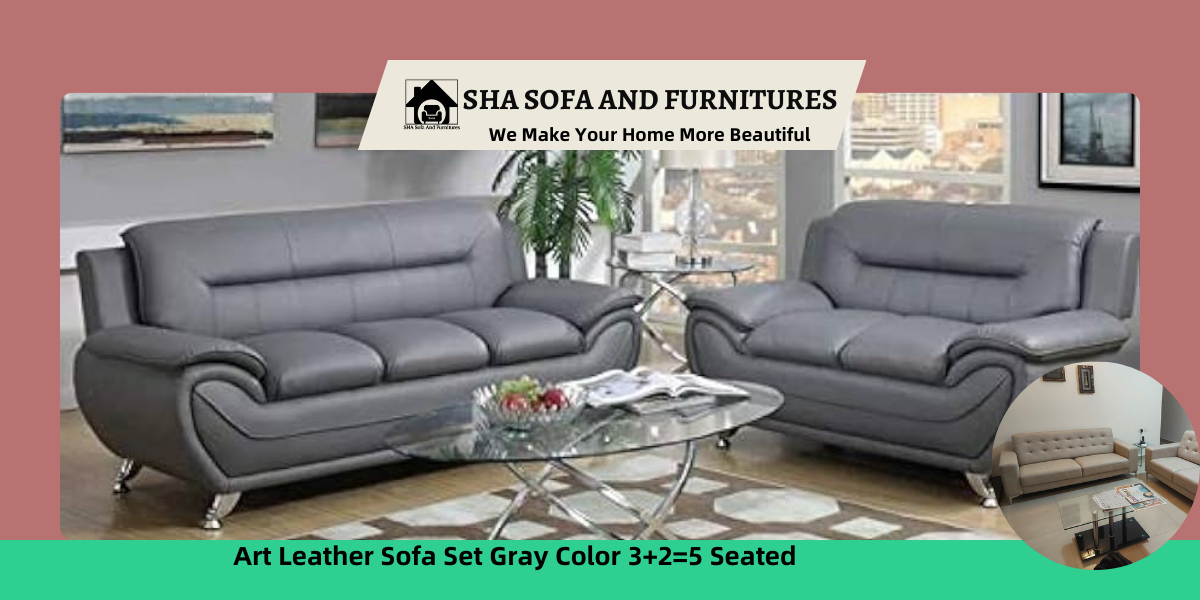 Art Leather Sofa Set Gray Color3+2=5 Seated