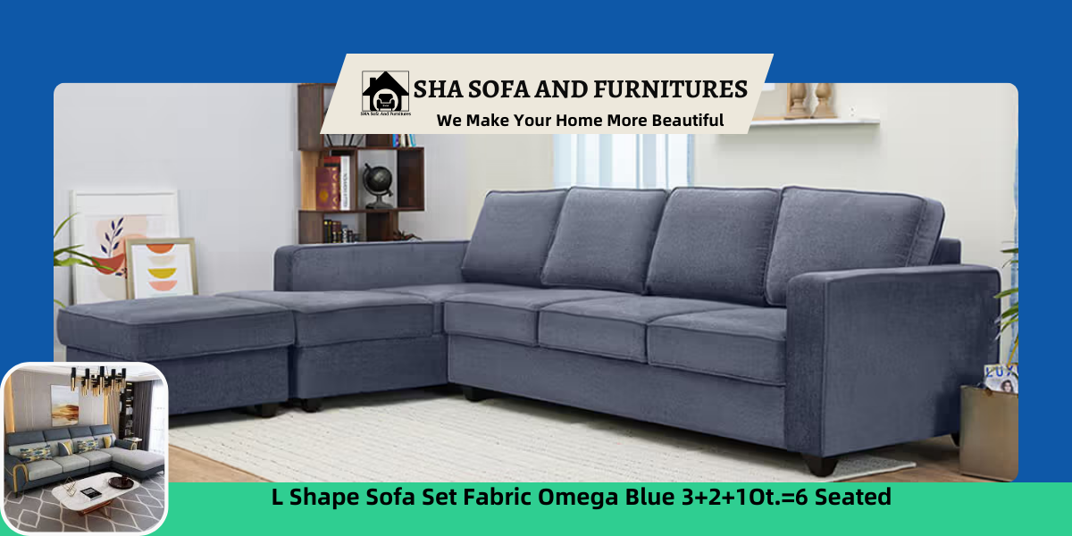 L Shae Sofa Fabric Sofa Set Omega Blue 3+2+1=6 Seated